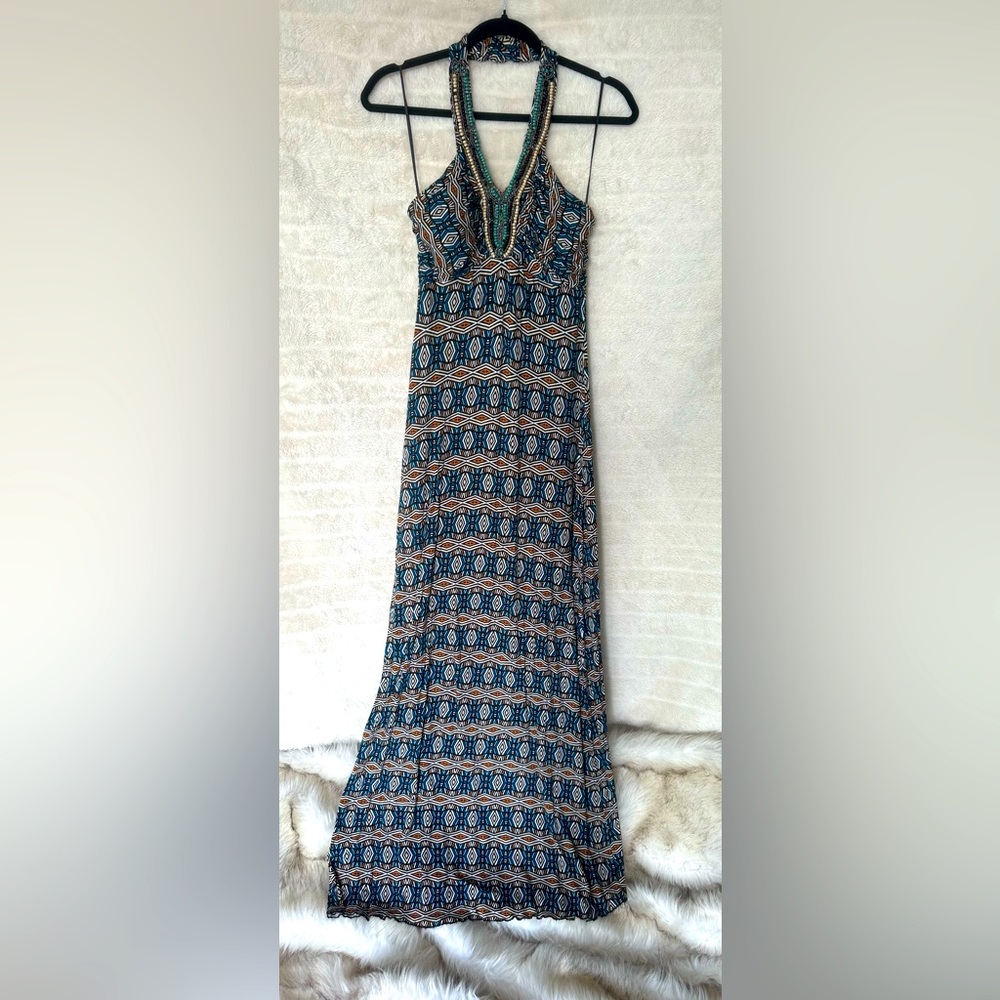 Saks Fifth Avenue BLUE- Black Halter Sheath Maxi Dress D63